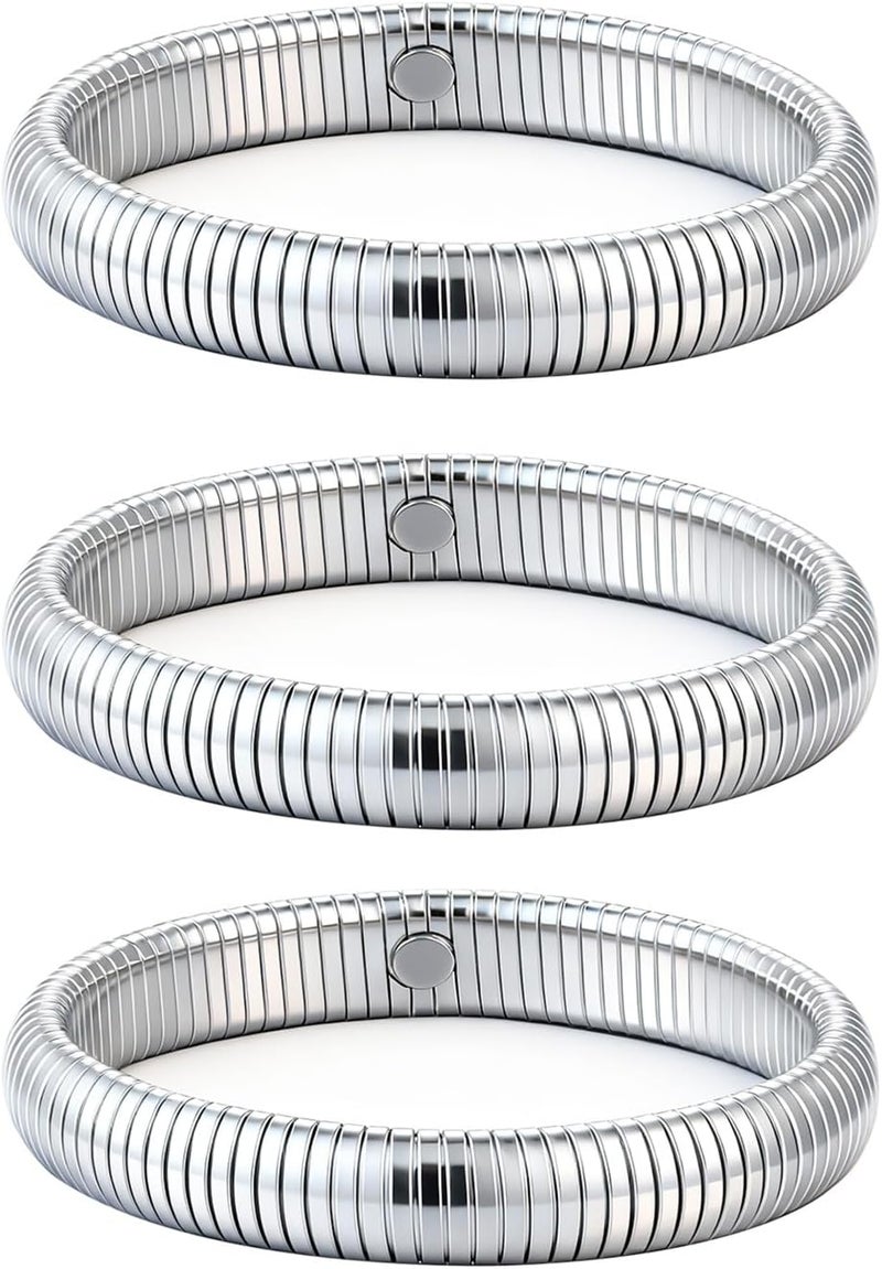 JUNYANGY Gold Bangles for Women Set of 3 Chunky Stretch Bangles Bracelets 24K Gold Plated Stainless Steel Bracelets Flexible Wide Stack Bracelets Designer Look Alike Jewelry for Women - Image 1